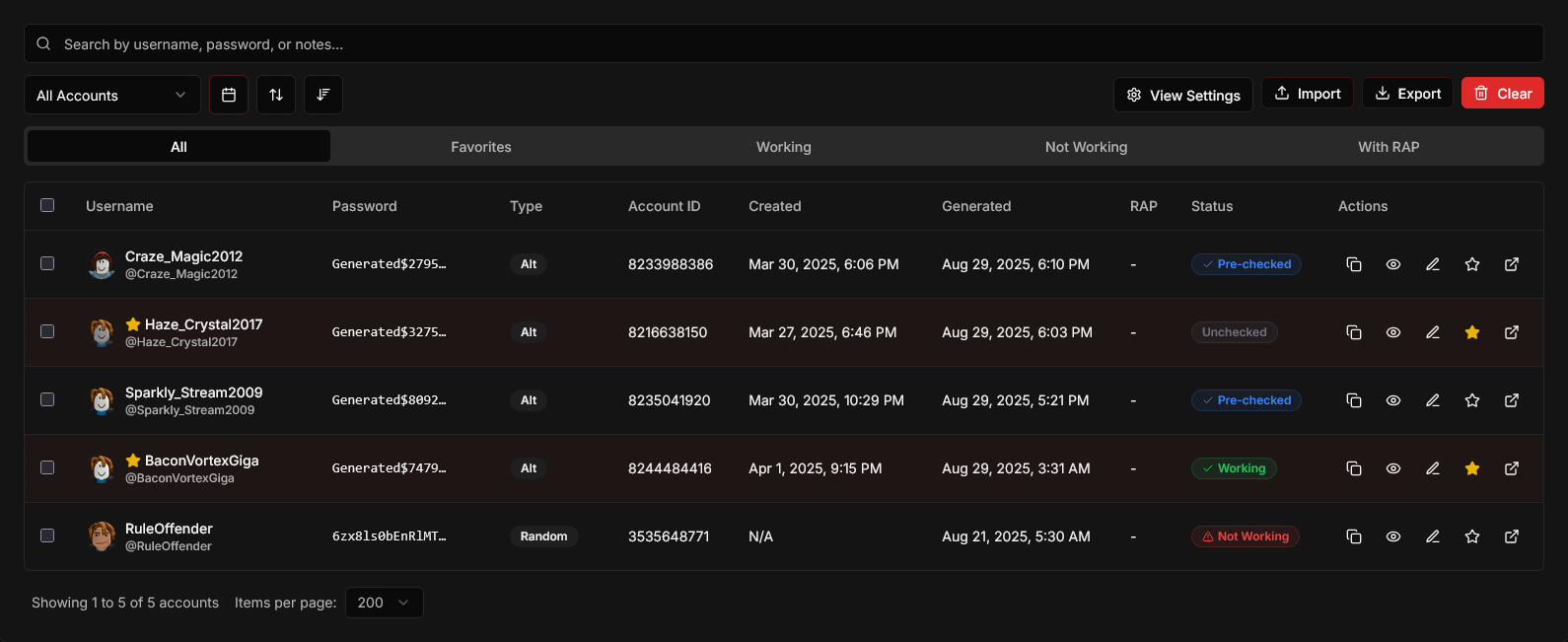 AltGenator Account Manager Dashboard